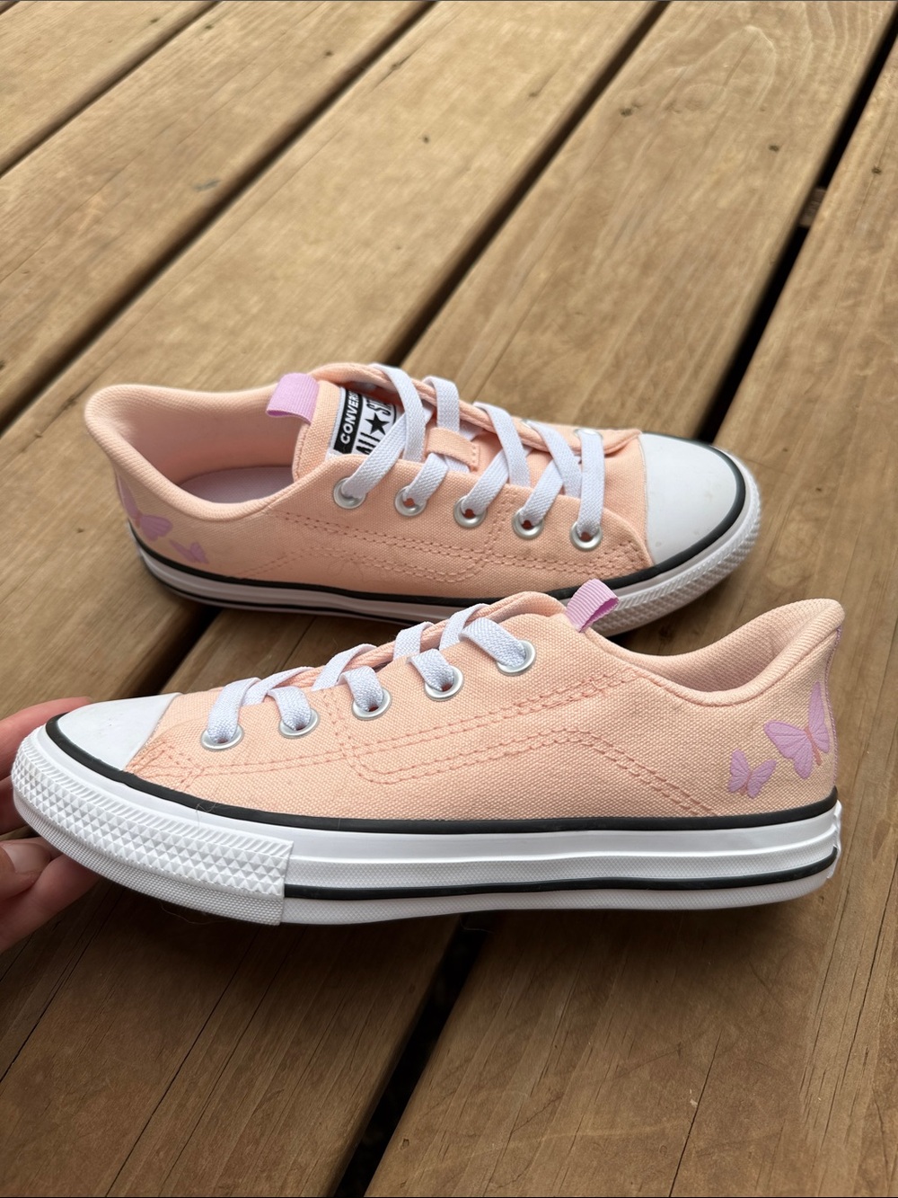 Converse Kids Peach Canvas Sneakers with Pink Butterfly Accents